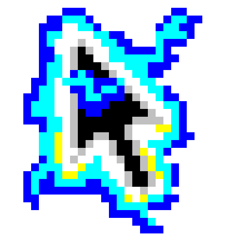 An animated cursor that vanishes on its second frame, shown at four times size