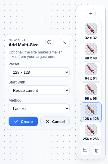 Multi-size shelf and Add Multi-Size panel interface