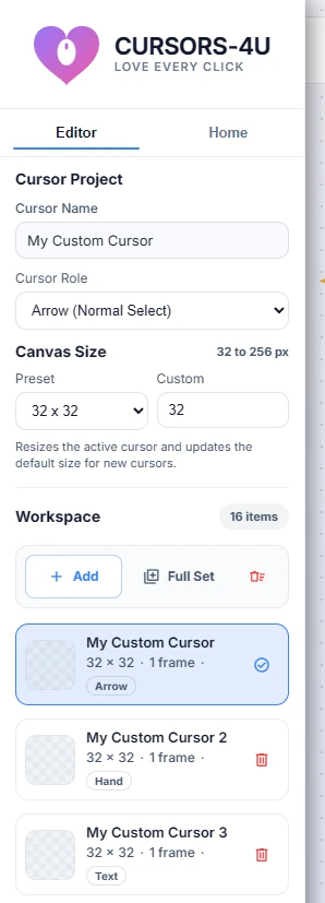 Workspace card deck and cursor sets