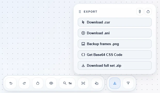 Export panel settings interface