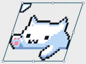 The 128-pixel Slapping Cat skewed one pixel across every three rows with cleanEdge, with the bottom edge fixed