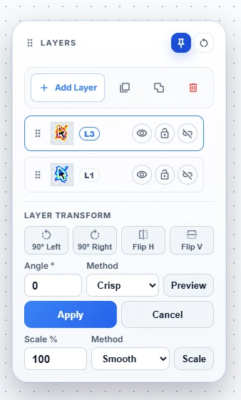Layers panel floatable interface
