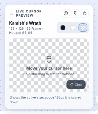Live Cursor Preview flyout with test surface and background options