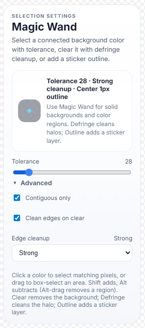 Magic Wand settings interface