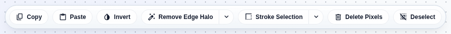 Selection bar with Copy, Paste, Invert, Remove Edge Halo, Stroke Selection, Delete Pixels and Deselect