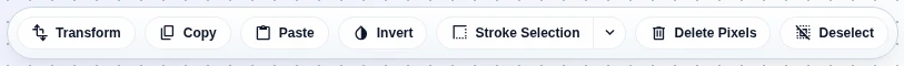 The selection bar with Transform as its first button, before Copy, Paste, Invert, Stroke Selection, Delete Pixels and Deselect