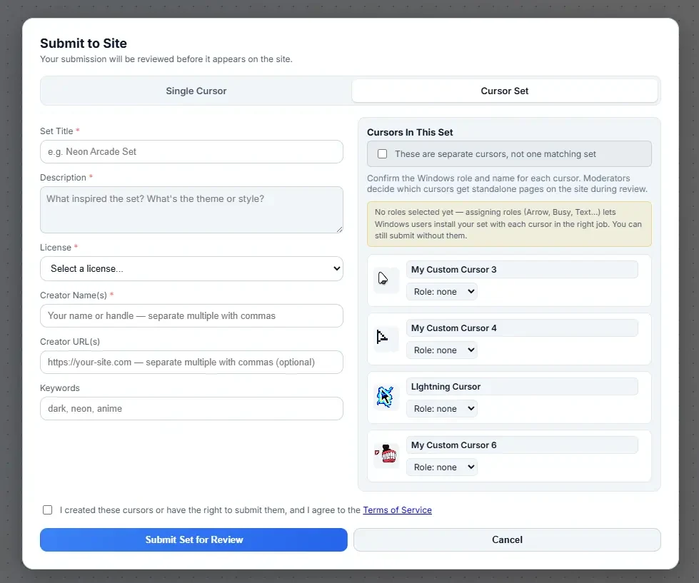 Workspace submission modes panel