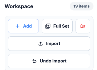 Import and Undo import buttons in the editor's Workspace panel