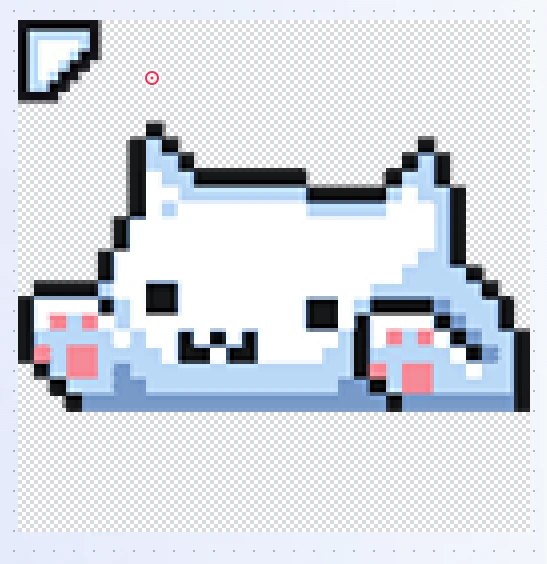 A cat cursor with its hotspot marker sitting on an empty pixel above and to the left of the artwork